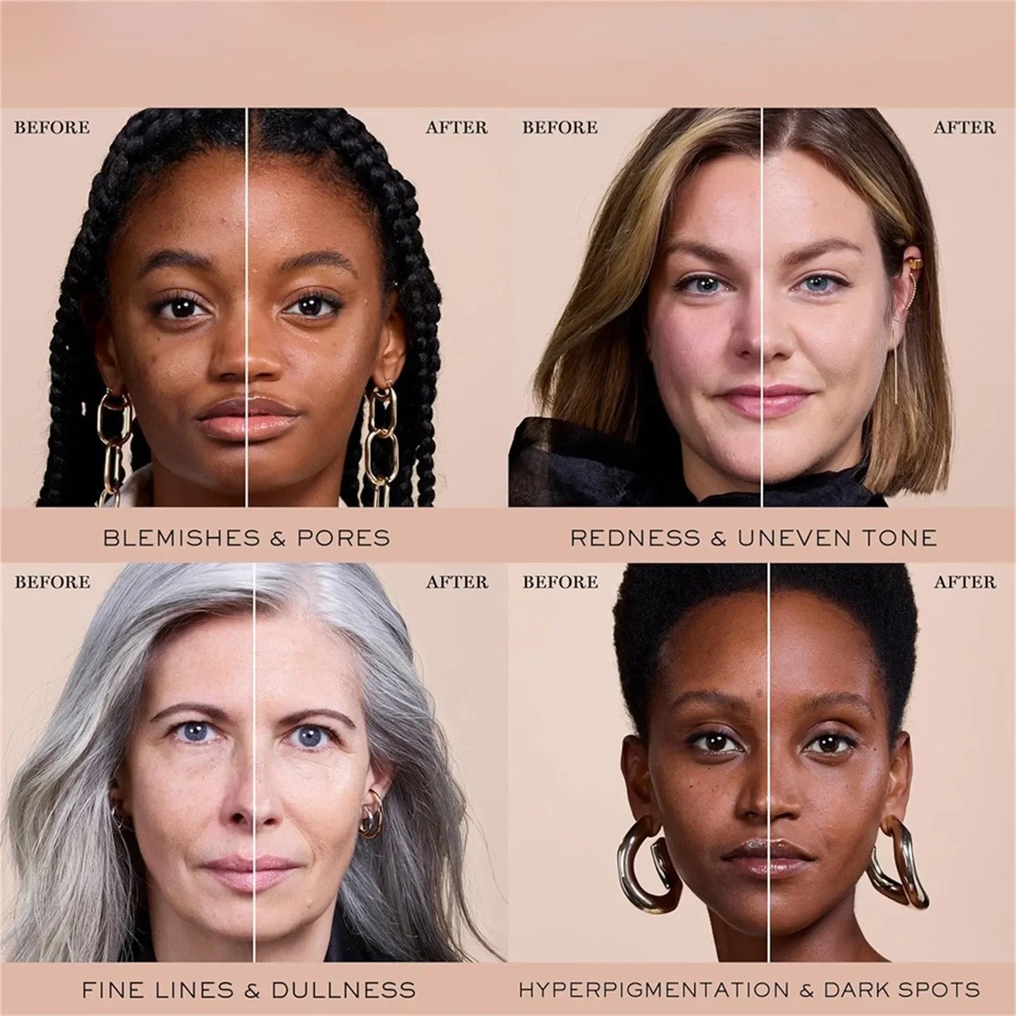 Four-in-one color-changing liquid foundation,with SPF50+ longwearing and no makeup removal, no powder sticking, moisturizing