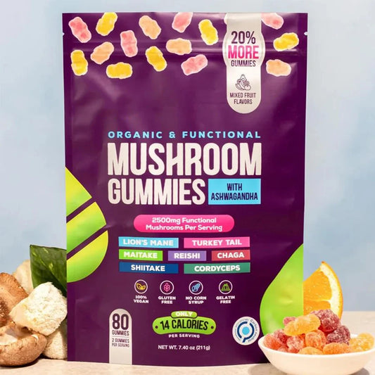 mushroom gummies with ashwagandha, lion's mane, reishi, turkey tail - boost immunity and maintain cardiovascular health