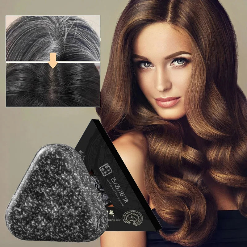 Natural Black Hair Shampoo Soap Handmade Bar With Ganoderma Polygonum Multiflorum Nourishing Shiny Hair Herbal Hair Growth Soap