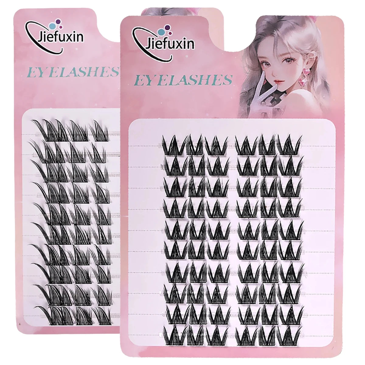 Jiefuxin DIY Lashes Fox Eye Manga False Eyelashes Large Capacity Tapered Thick Segmented Individual Cluster Lash Extensions