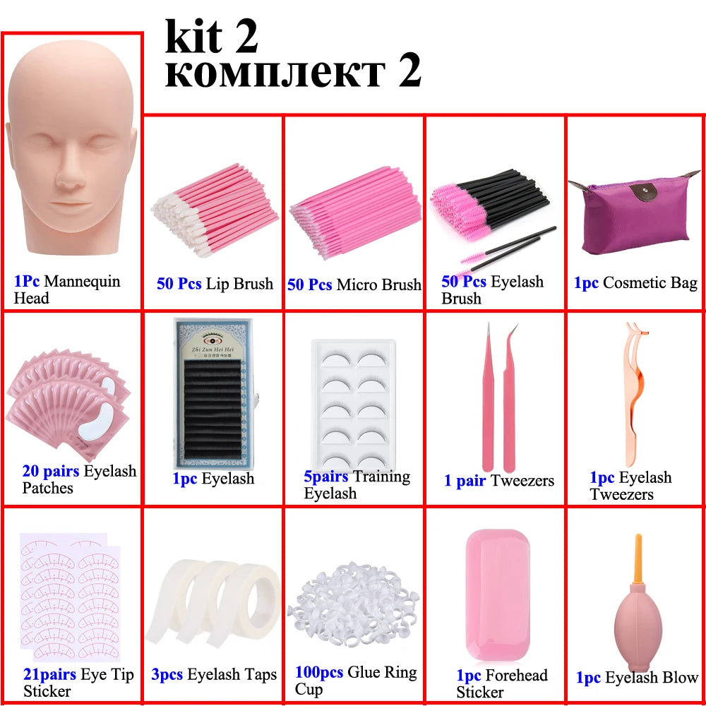 False Eyelash Extension Kit Set for Beginner Lash Brush Tweezers Glue Ring Eye Pad Eyelash Extension Supplies  Lash Accessories