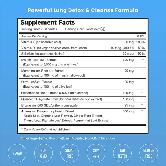 Lung  Detox & Cleanse Capsules - Supports Bronchial and Respiratory Health, Promoting Lung Cleansing and Detoxification