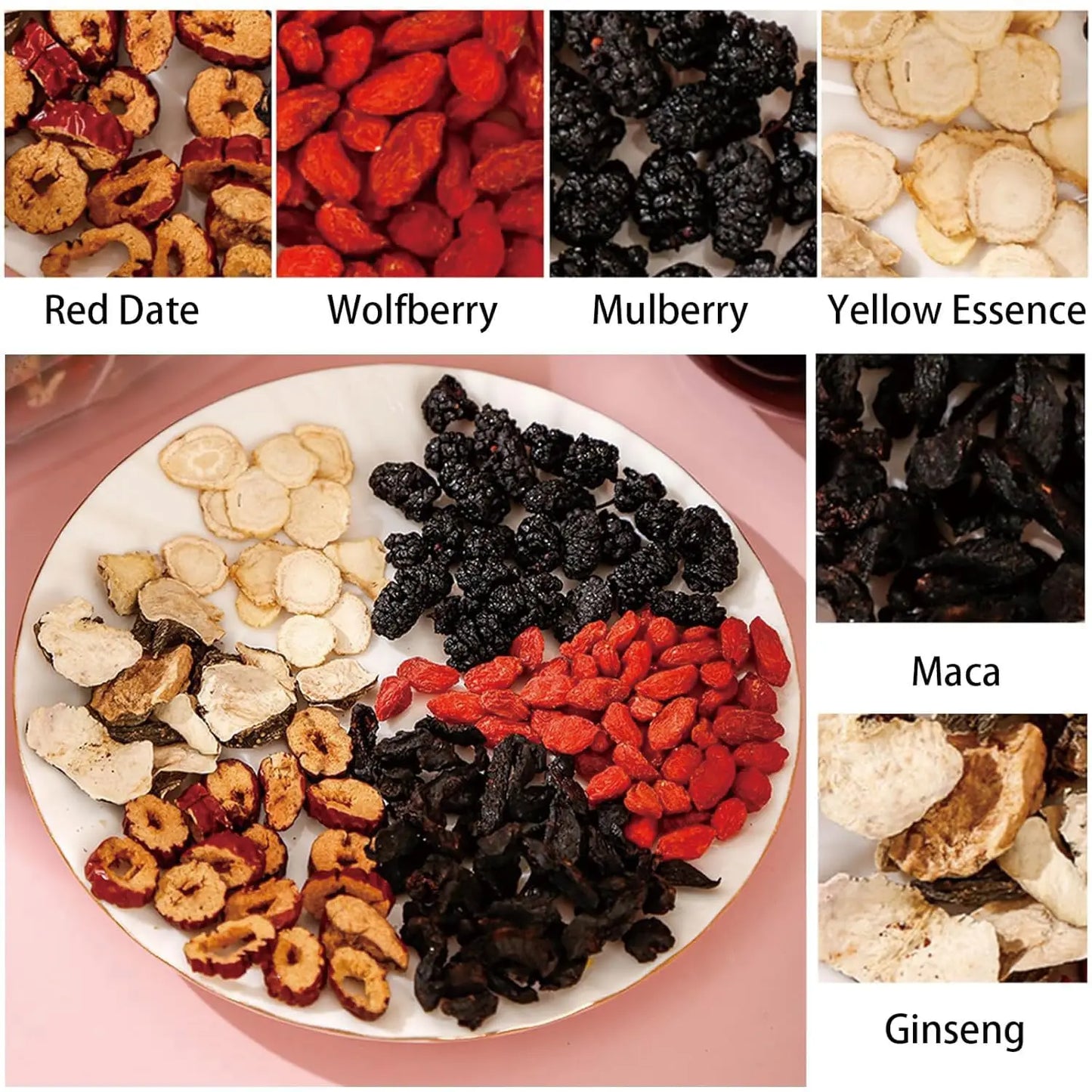 Ginseng Five Treasures Tea Kidney Tea, Natural Chinese Herbal Tea, Kidney Cleanse Detox Tea for Men & Women, 6 Ingredients