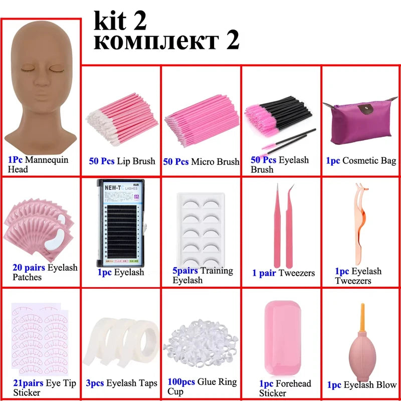 False Eyelash Extension Kit Set for Beginner Lash Brush Tweezers Glue Ring Eye Pad Eyelash Extension Supplies  Lash Accessories
