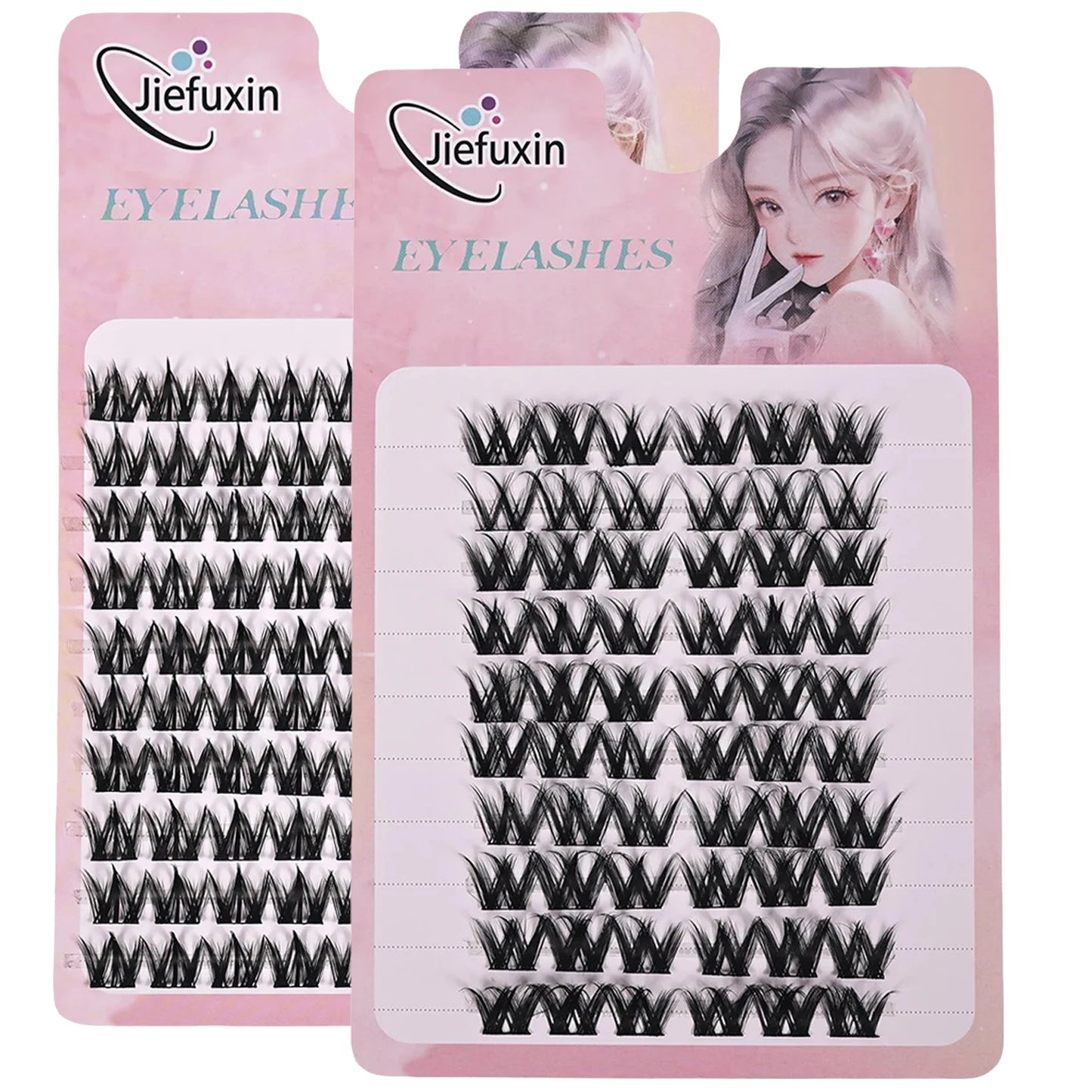 Jiefuxin DIY Lashes Fox Eye Manga False Eyelashes Large Capacity Tapered Thick Segmented Individual Cluster Lash Extensions