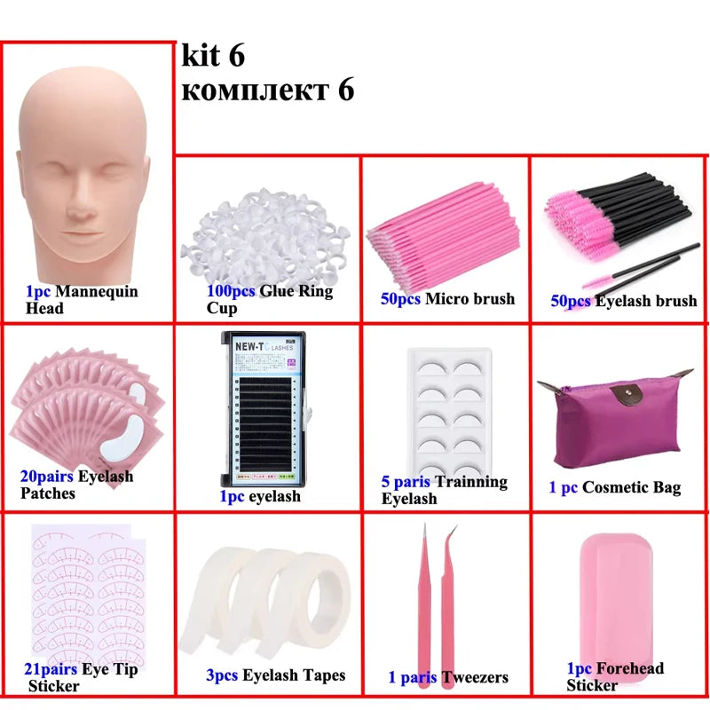 False Eyelash Extension Kit Set for Beginner Lash Brush Tweezers Glue Ring Eye Pad Eyelash Extension Supplies  Lash Accessories