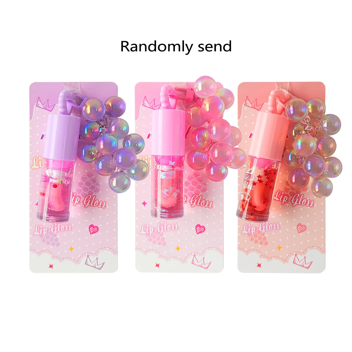 Three color random grape pendant lip oil lip gloss moisturizing, easy to use, long-lasting waterproof, cute gift giving
