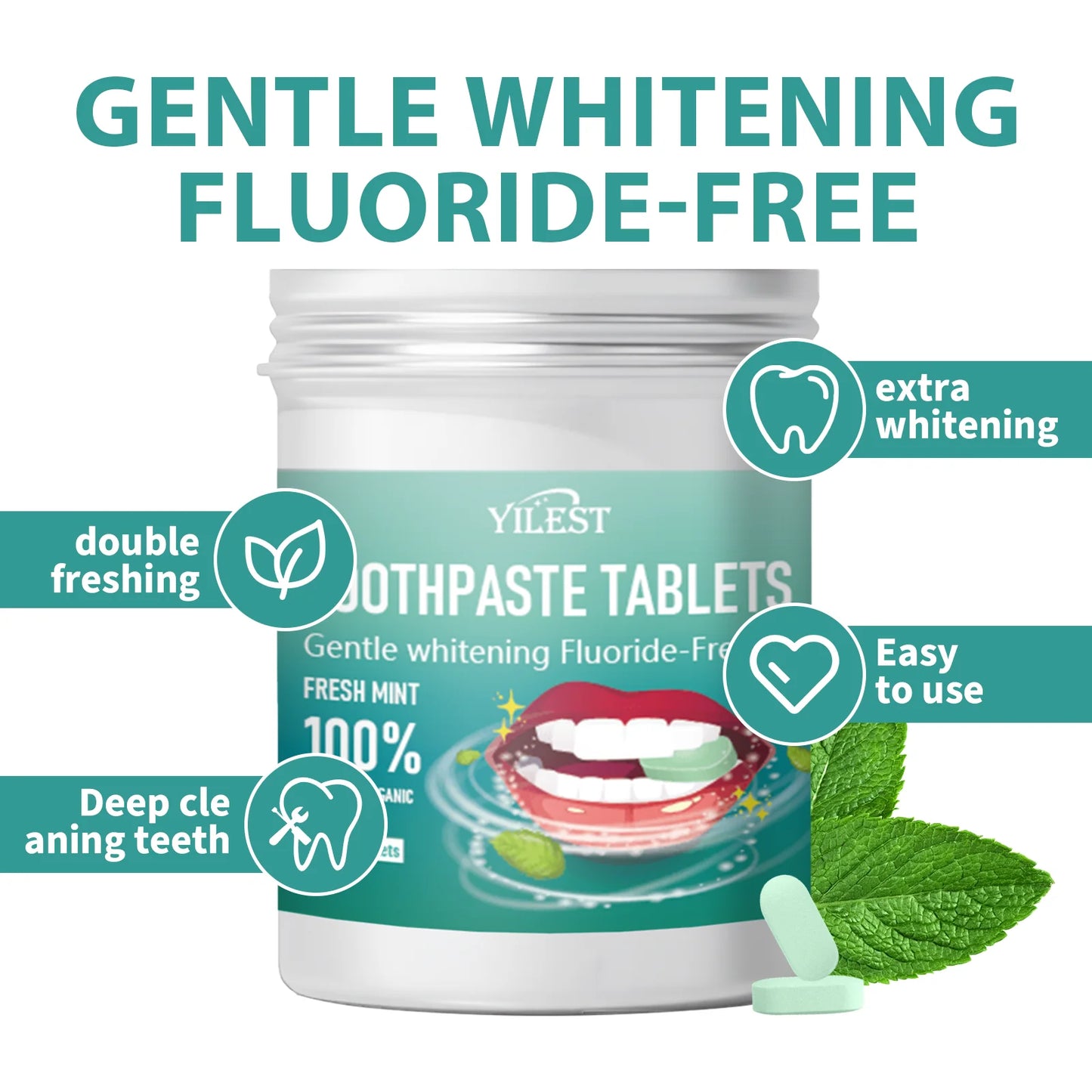 60/30 Tablets Mint Flavors Toothpaste Tablets Improve Bad Breath Remove Smoke Stains Fresh Oral Hygiene Solid Toothpaste Tablet