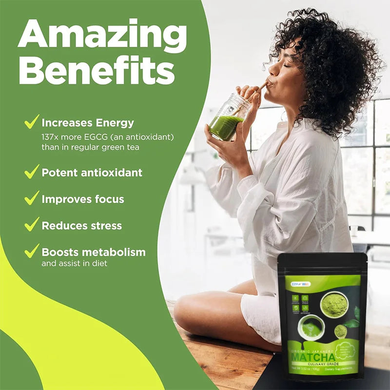 Organic Matcha Supplement - for All Day Energy, Mental Clarity & Immunity & Premium for Gut Health, Weight Loss & DIY