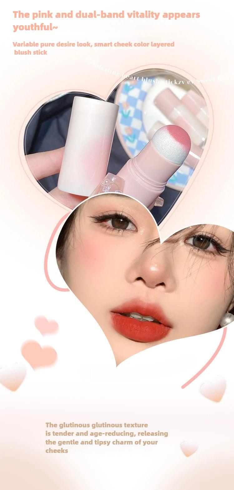 Yunrou Soft Fog Blush Stick - Energetic and Bouncy, Korean Style, Brightening, Dual-Use for Lips and Cheeks