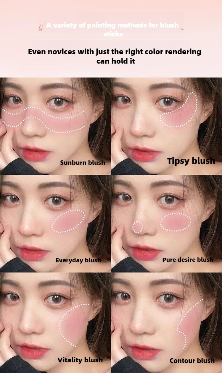 Yunrou Soft Fog Blush Stick - Energetic and Bouncy, Korean Style, Brightening, Dual-Use for Lips and Cheeks