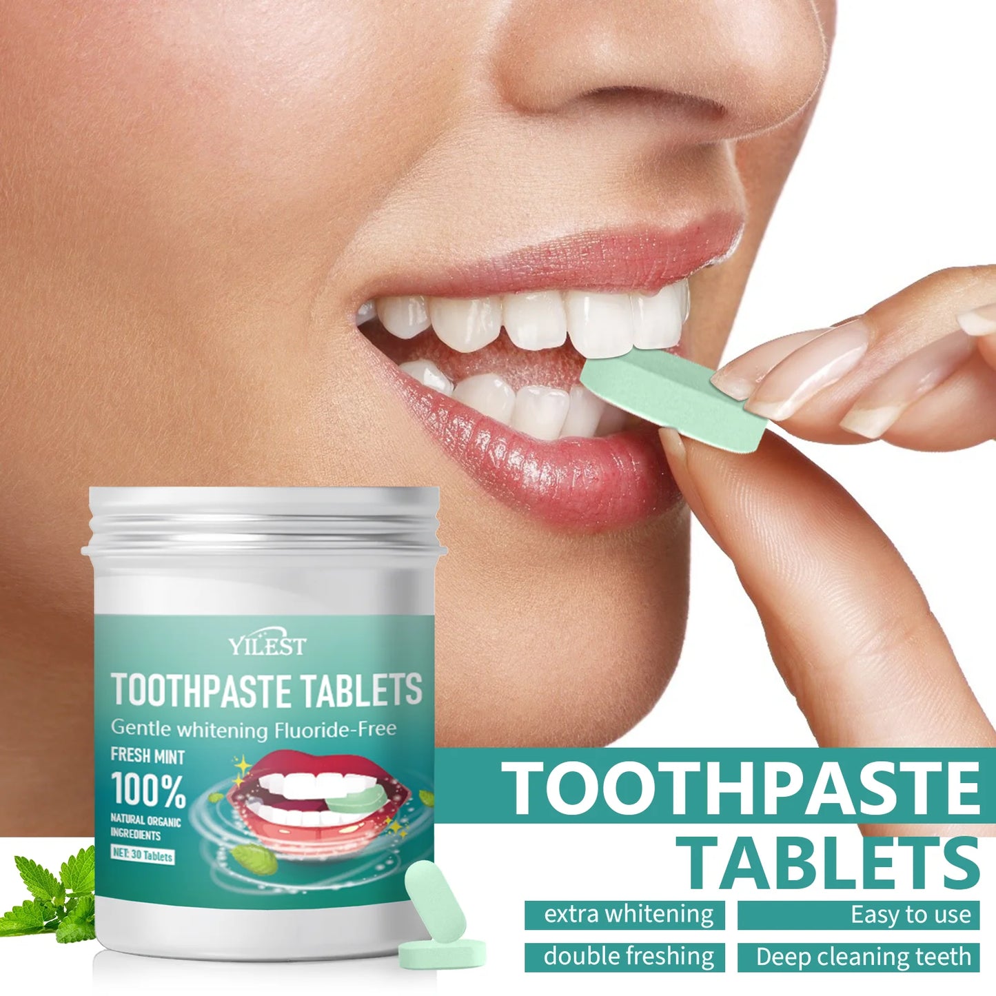 60/30 Tablets Mint Flavors Toothpaste Tablets Improve Bad Breath Remove Smoke Stains Fresh Oral Hygiene Solid Toothpaste Tablet