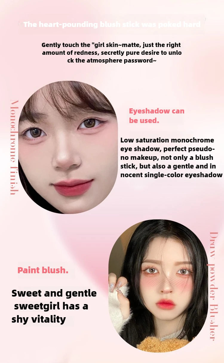 Yunrou Soft Fog Blush Stick - Energetic and Bouncy, Korean Style, Brightening, Dual-Use for Lips and Cheeks