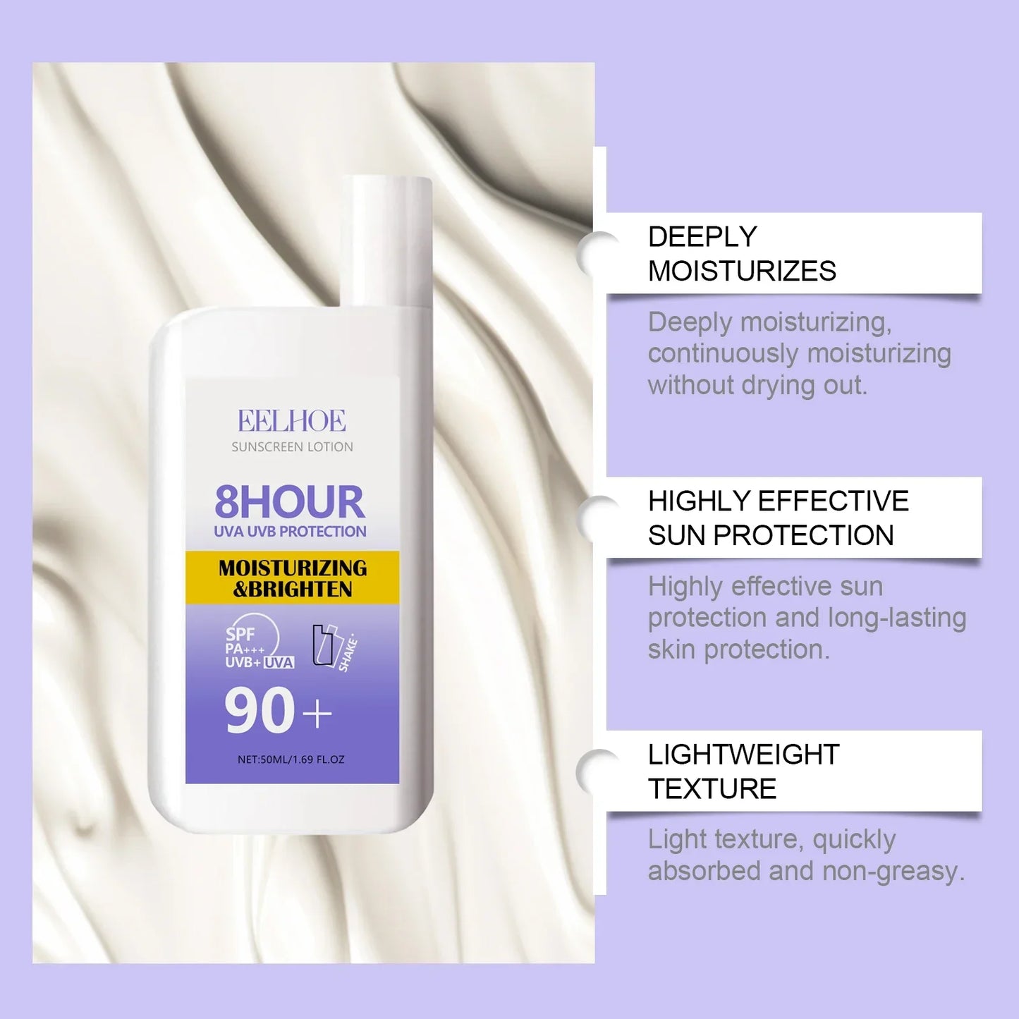 SPF 50+ Sunscreen Lotion Cream Long-Lasting Sun Protection Lightweight Non-Greasy Sun Block Prevent Sunburn Face Body Skin Care