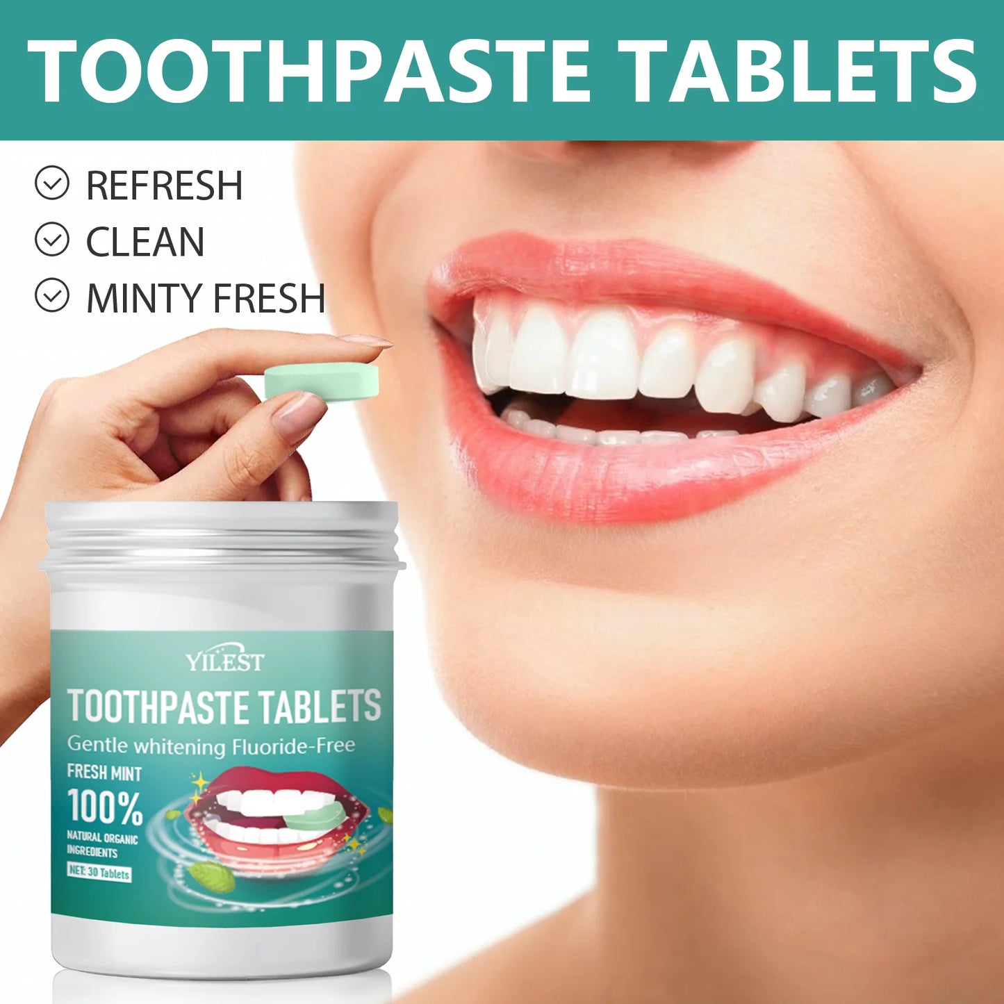 60/30 Tablets Mint Flavors Toothpaste Tablets Improve Bad Breath Remove Smoke Stains Fresh Oral Hygiene Solid Toothpaste Tablet