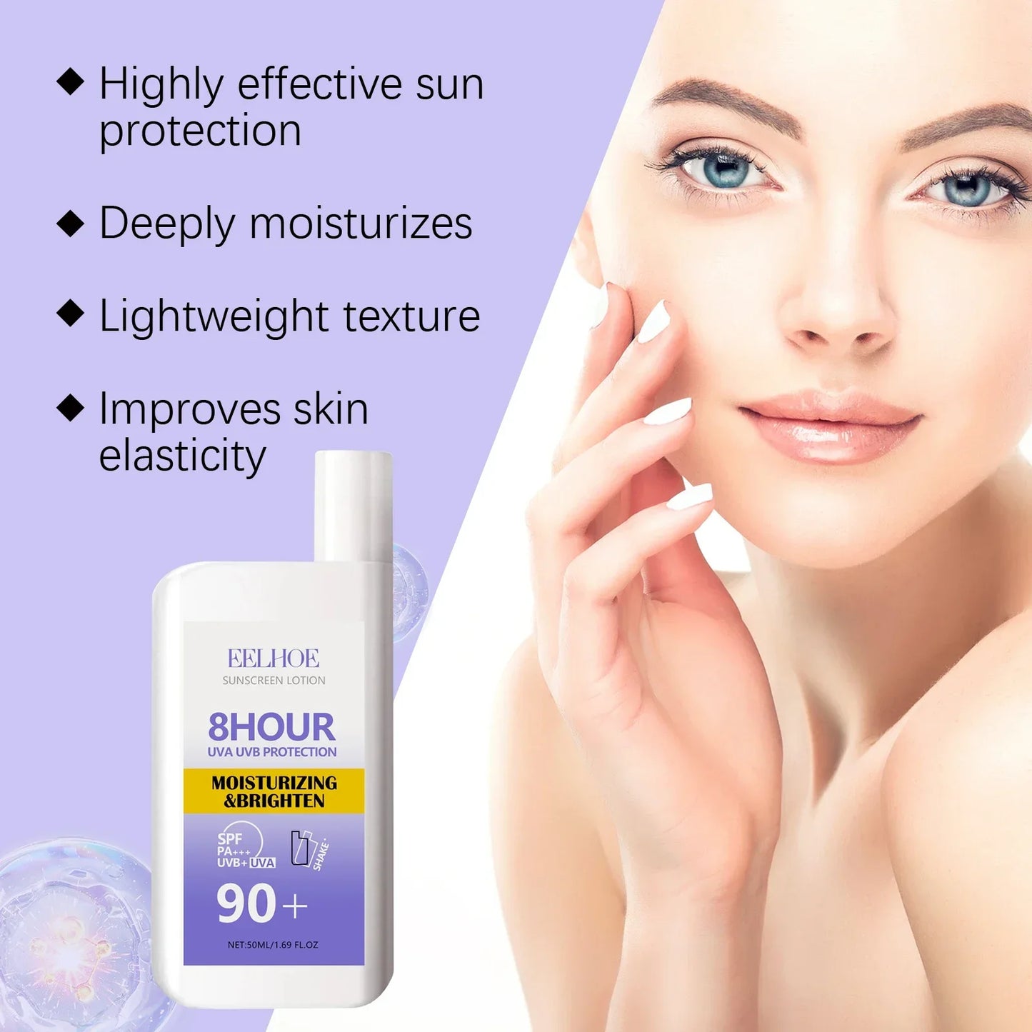 SPF 50+ Sunscreen Lotion Cream Long-Lasting Sun Protection Lightweight Non-Greasy Sun Block Prevent Sunburn Face Body Skin Care