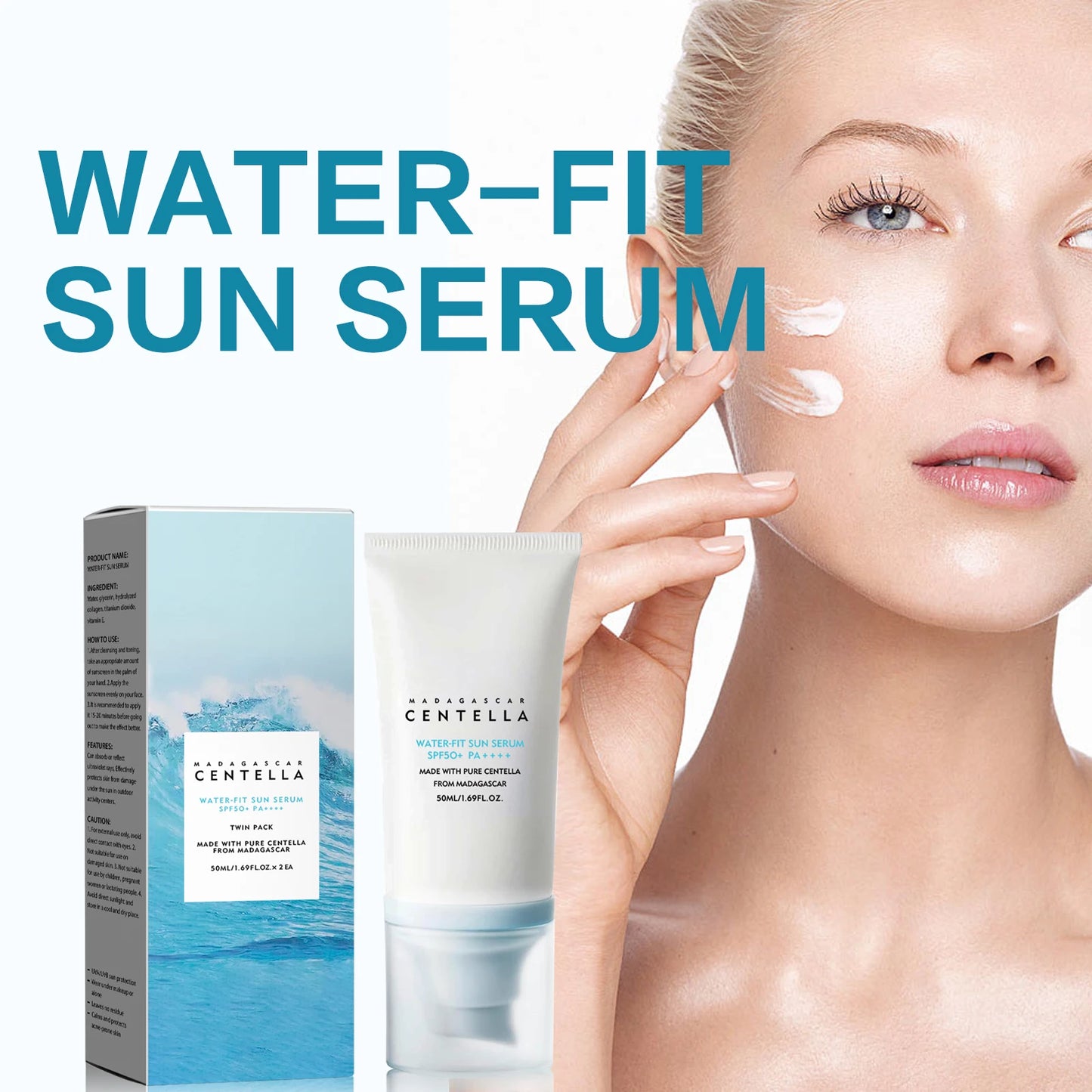 2/1pcs SPF50+ Sunscreen Cream Centella Strong UV Protection Water-Based Sunscreen Sun Body Sunblock Moisturizing Skin Care