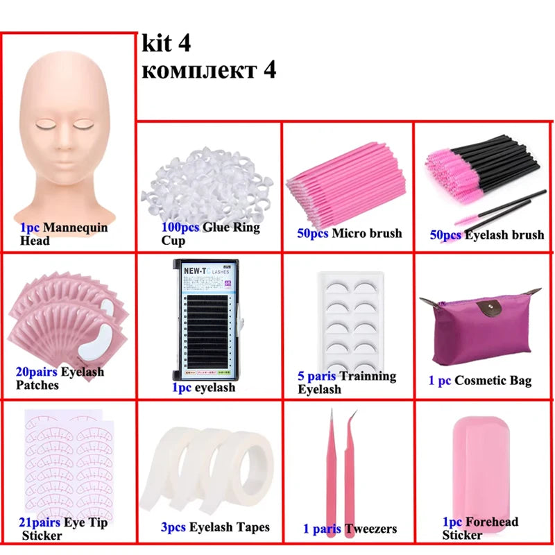 False Eyelash Extension Kit Set for Beginner Lash Brush Tweezers Glue Ring Eye Pad Eyelash Extension Supplies  Lash Accessories