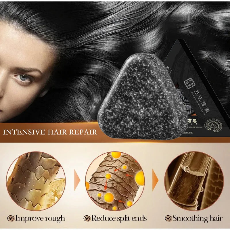 Natural Black Hair Shampoo Soap Handmade Bar With Ganoderma Polygonum Multiflorum Nourishing Shiny Hair Herbal Hair Growth Soap