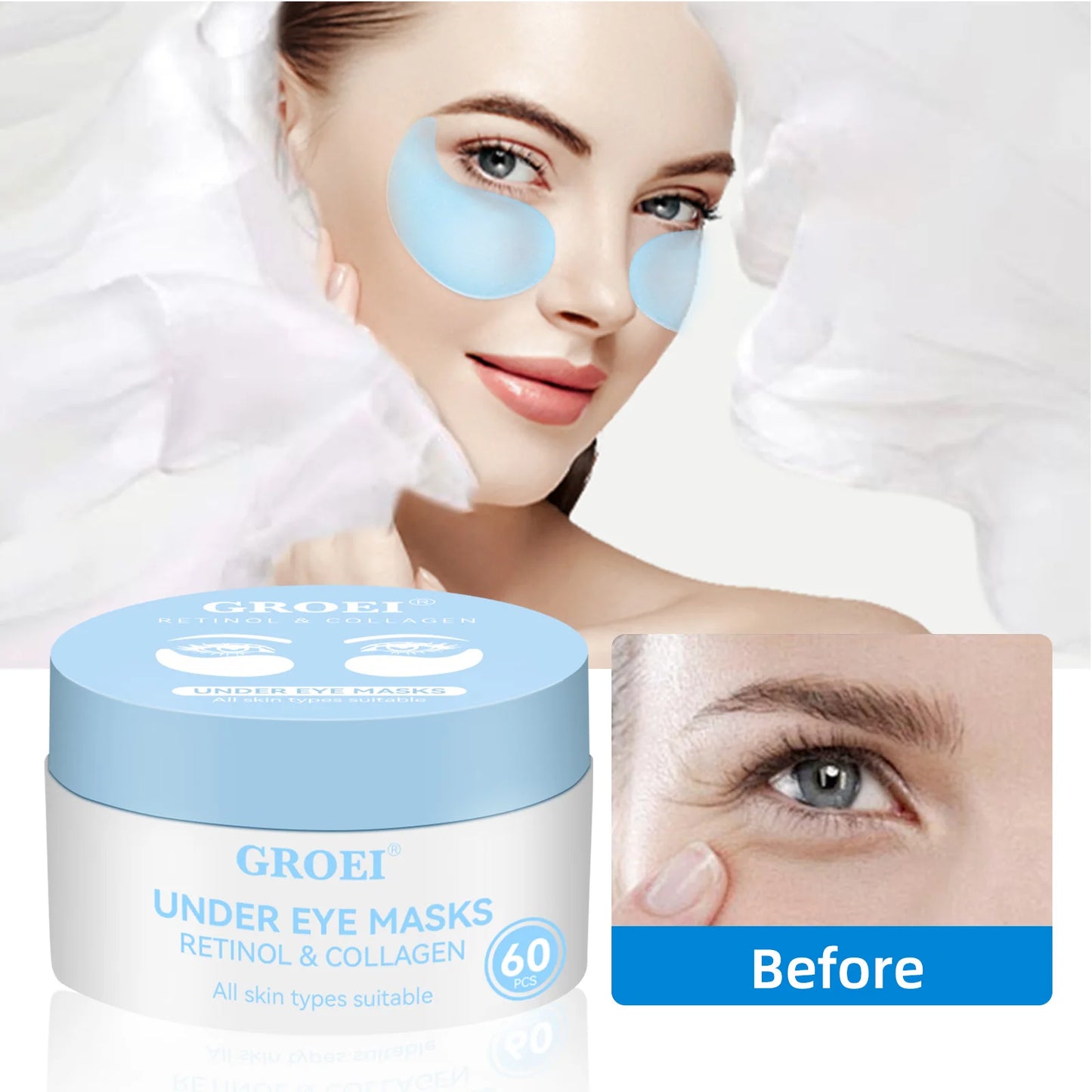 60pcs  Retinol Collagen Eye Mask Anti Dark Circles Directed Against Eye Bags Moisturizing Lifting Firming Eye Patches Skin Care