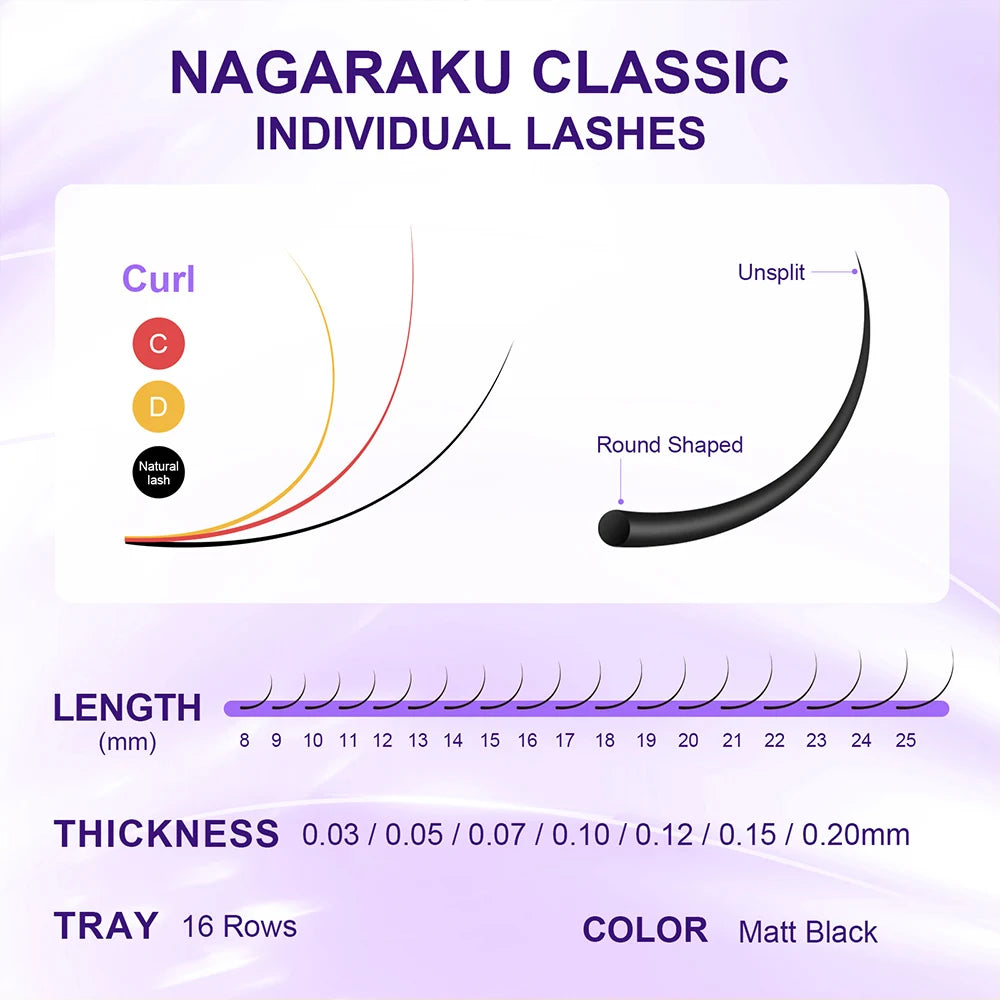 NAGARAKU Classic Eyelash Extension All Size Faux Mink Individual False lash Natural Soft Lashes Cils Makeup C D