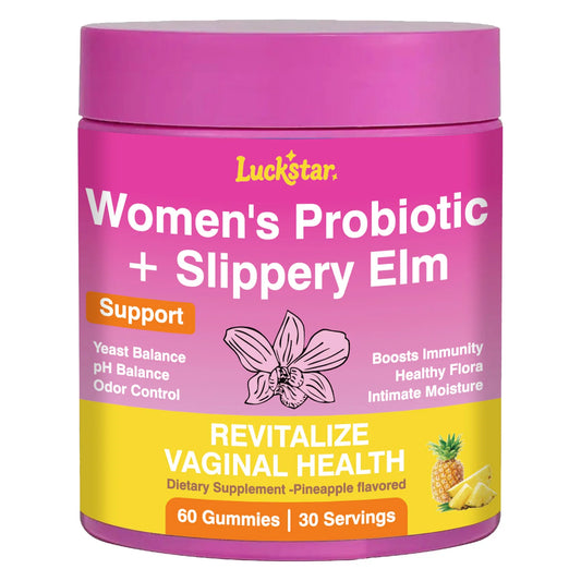 Feminine Probiotics Gummies with Slippery Elm for Women Supports pH Balance Gut Health & Immune System Pineapple Flavor 60 Count