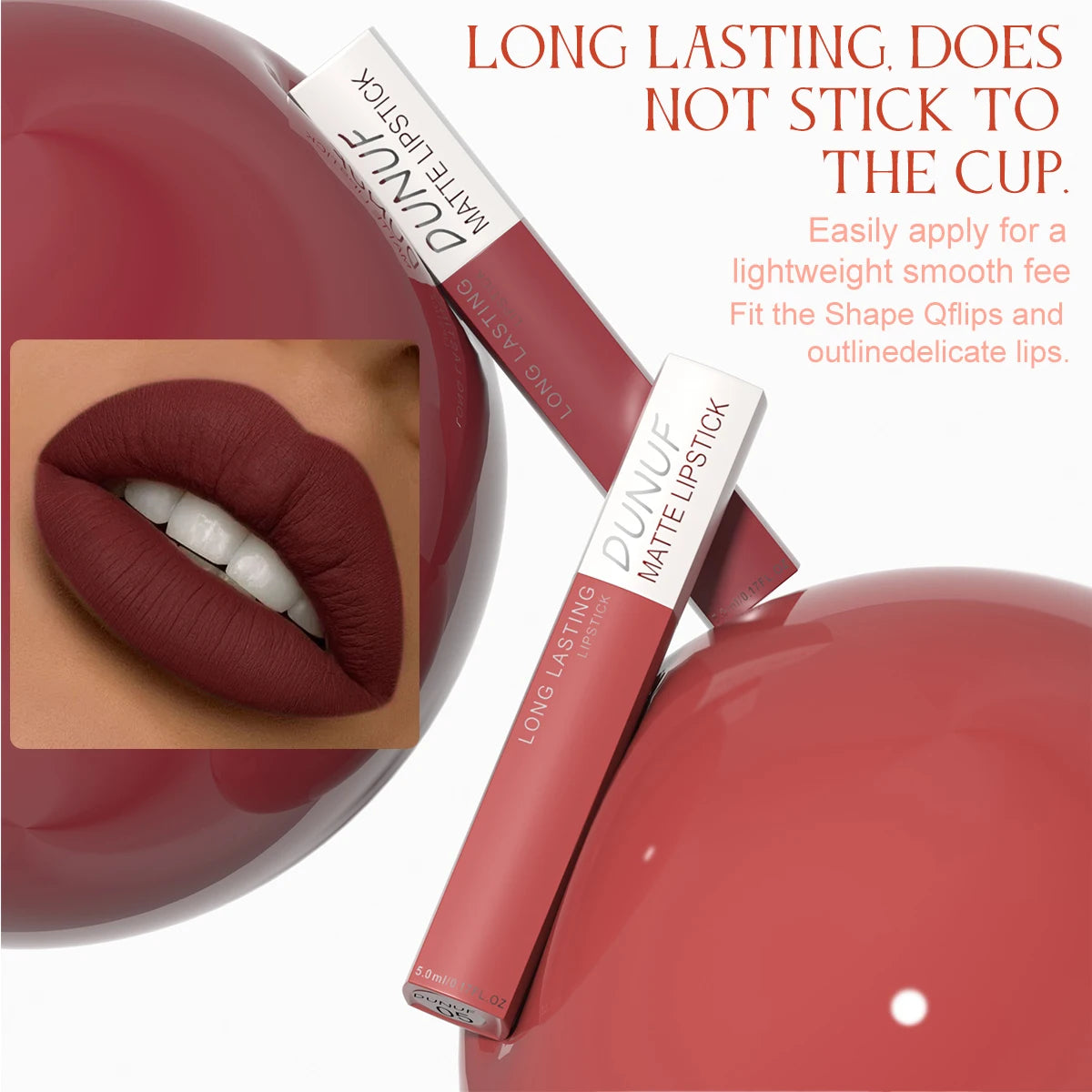 6Pcs/8Pcs matte color lasting lip gloss set three-dimensional plastic lips waterproof anti-sweat non-stick cup lipstick set