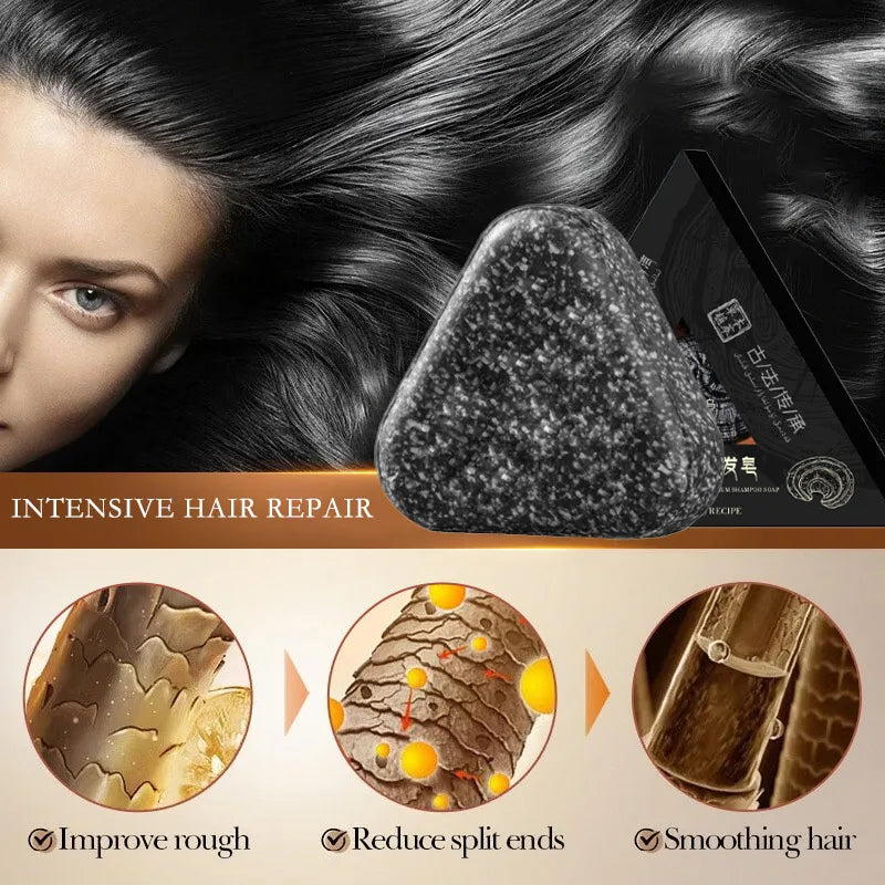 Natural Black Hair Shampoo Soap Handmade Bar With Ganoderma Polygonum Multiflorum Nourishing Shiny Hair Herbal Hair Growth Soap