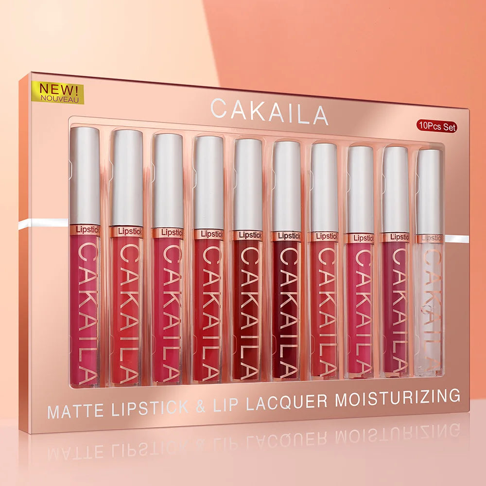 10 Pcs Matte Lipstick Lip Gloss Sets Long-Lasting Non-Fading Waterproof Non-stick Cup Exquisite Gift Everyday Holiday Universal