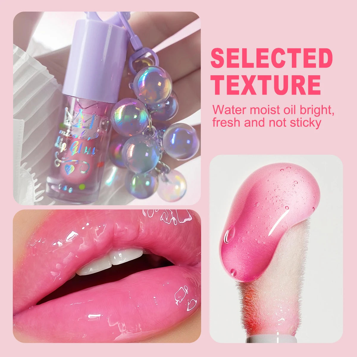 Three color random grape pendant lip oil lip gloss moisturizing, easy to use, long-lasting waterproof, cute gift giving