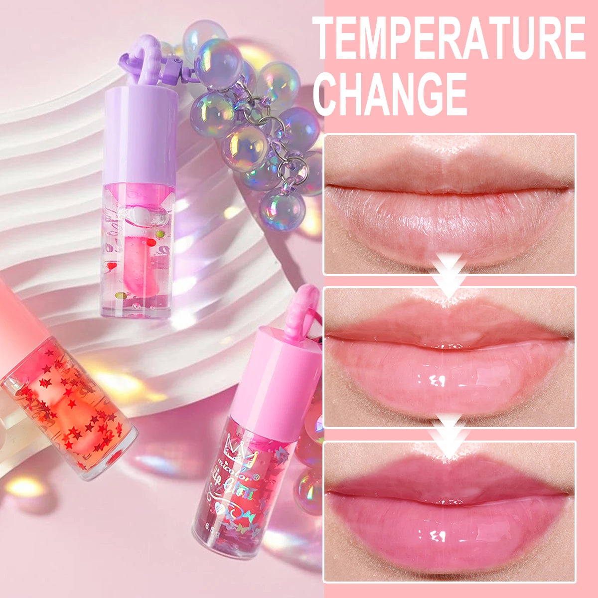 Three color random grape pendant lip oil lip gloss moisturizing, easy to use, long-lasting waterproof, cute gift giving