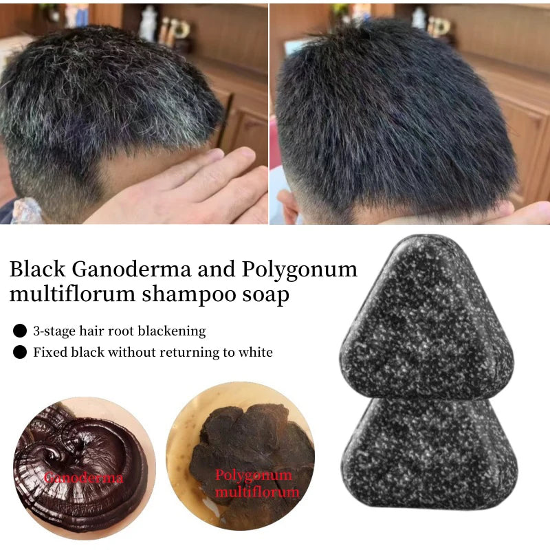 Natural Black Hair Shampoo Soap Handmade Bar With Ganoderma Polygonum Multiflorum Nourishing Shiny Hair Herbal Hair Growth Soap