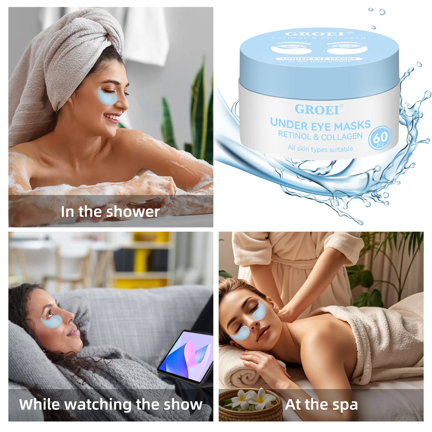 60pcs  Retinol Collagen Eye Mask Anti Dark Circles Directed Against Eye Bags Moisturizing Lifting Firming Eye Patches Skin Care