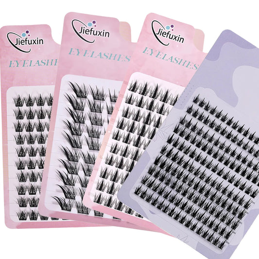 Jiefuxin DIY Lashes Fox Eye Manga False Eyelashes Large Capacity Tapered Thick Segmented Individual Cluster Lash Extensions